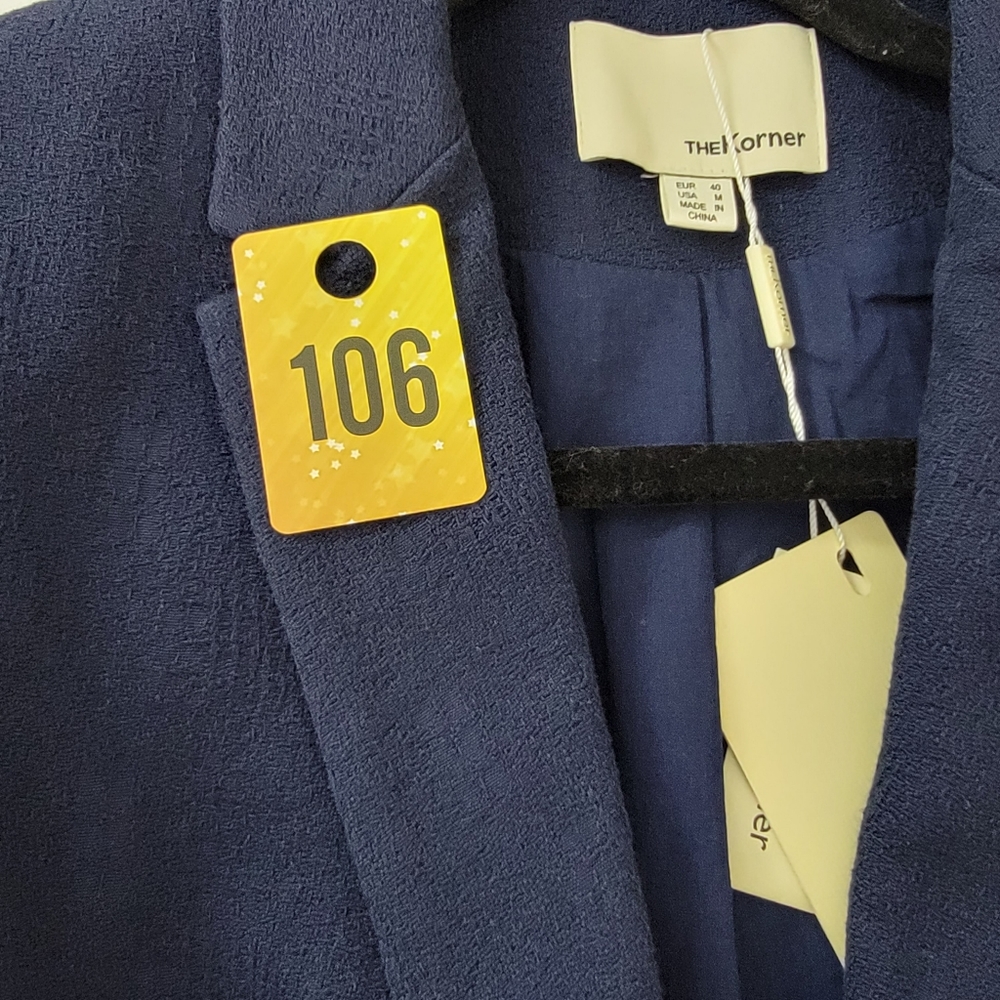 The Korner womens Navy Blue Blazer Suit Jacket Size Medium 100% Cotton - Picture 15 of 15